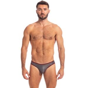 Mens L’Homme Invisible Thong in Gray w/ Red Trim - Small